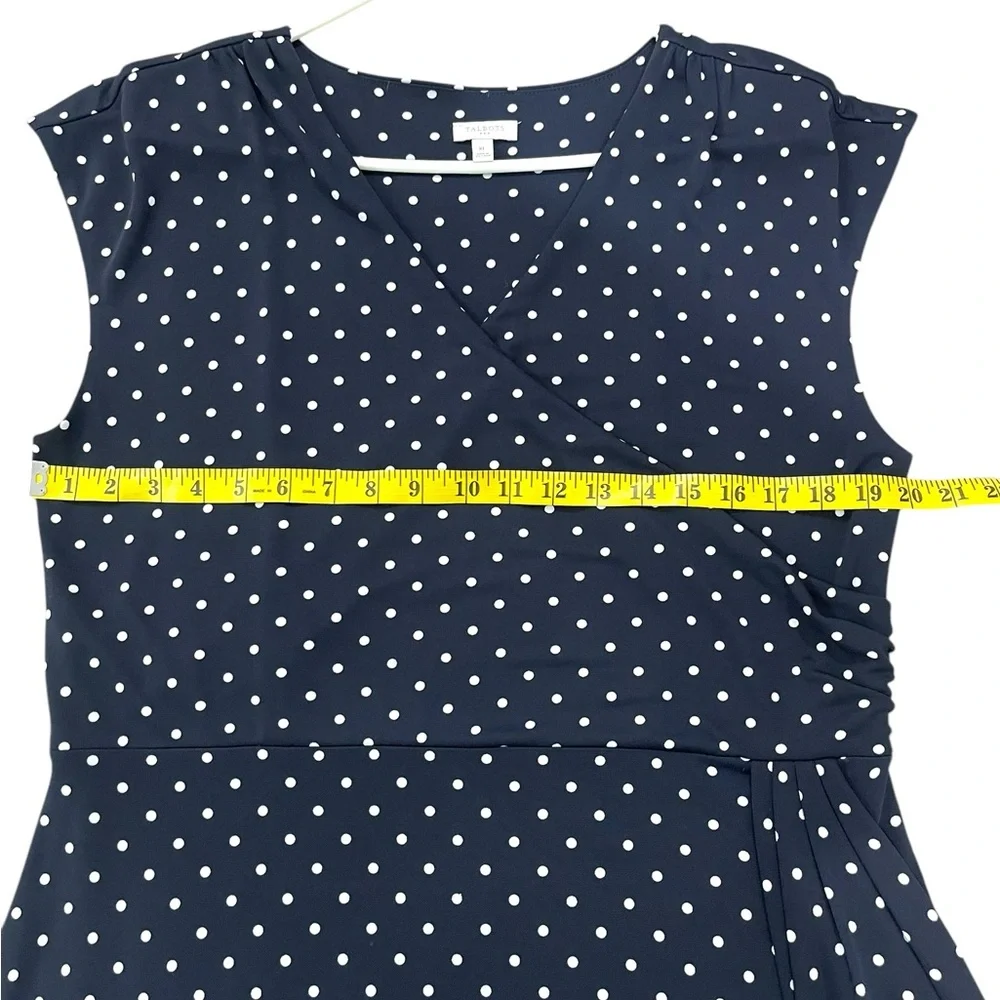 Talbots Polka Dots Ruched Midi Dress Navy Blue & White Woman’s Size XL - Picture 10 of 11